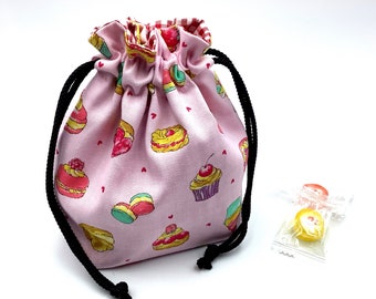 Sweets print Japanese cotton drawstring bag