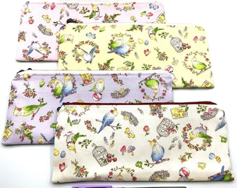 Birds print Japanese cotton pen case | Handmade stylish stationery