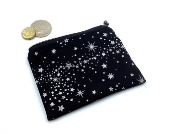 Stars print Japanese cotton coin purse - black & silver