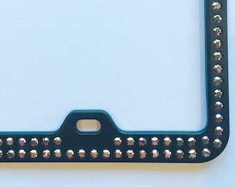 2 Rows ROSE GOLD Crystal BLING Inset / Embedded Rhinestone on Black License Plate Frame made with 100% Swarovski Elements *