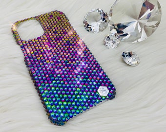 Green Color Shifting Premium Glass Crystal Diamond Rhinestone BLING Handmade Back Case for iPhone 15 Pro Max Plus Mini 14 13 12 11 Xs X 8 SE