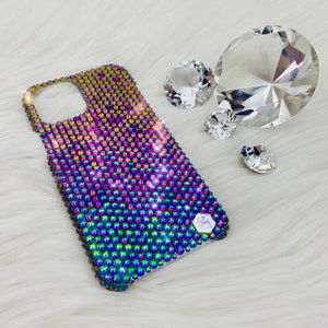 Green Color Shifting Premium Glass Crystal Diamond Rhinestone BLING Handmade Back Case for iPhone 16 Pro Max Plus 15 14 13 12 11 Xs X 8 SE