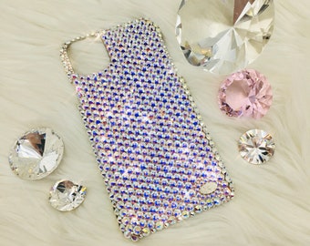 for iPhone 16 15 14 13 12 Pro Max Plus Mini 11 Xs Xr Luxury Crystal AB Iridescent Rhinestone BLING Back Case made w/Swarovski Crystals 24ss