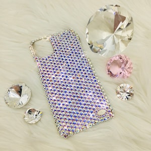 for iPhone 16 15 14 13 12 Pro Max Plus Mini 11 Xs Xr Luxury Crystal AB Iridescent Rhinestone BLING Back Case made w/Swarovski Crystals 24ss