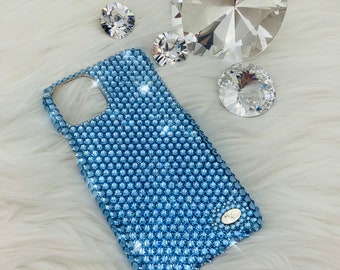 Aqua Aquamarine Rhinestone BLING Bedazzled Back Case handmade w/ Swarovski Crystals for iPhone 15 Pro Max Plus Mini 14 13 12 11 Xs Xr X 8 7