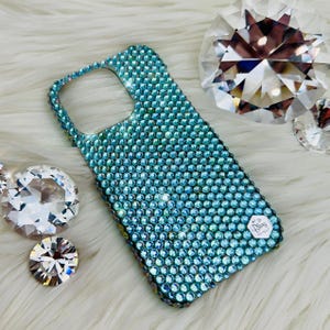 Enchanted Water Color Shifting Premium Glass Crystal Diamond Rhinestone BLING Handmade Back Case for iPhone 16 Pro Max Plus 15 14 13 12 11