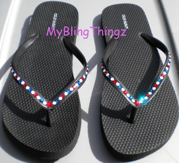 red flip flops with rhinestones