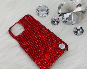 Siam - Dark Blood Red - Rhinestone Bling Back Case handmade w/ Preciosa Crystals for iPhone 15 Pro Max Plus Mini 14 13 12 11 Xs Xr X 8 7