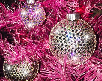 Sparkly Crystal Bling Disco Ball Handmade Christmas Tree Glass Holiday Ornament bedazzled with Swarovski Crystals