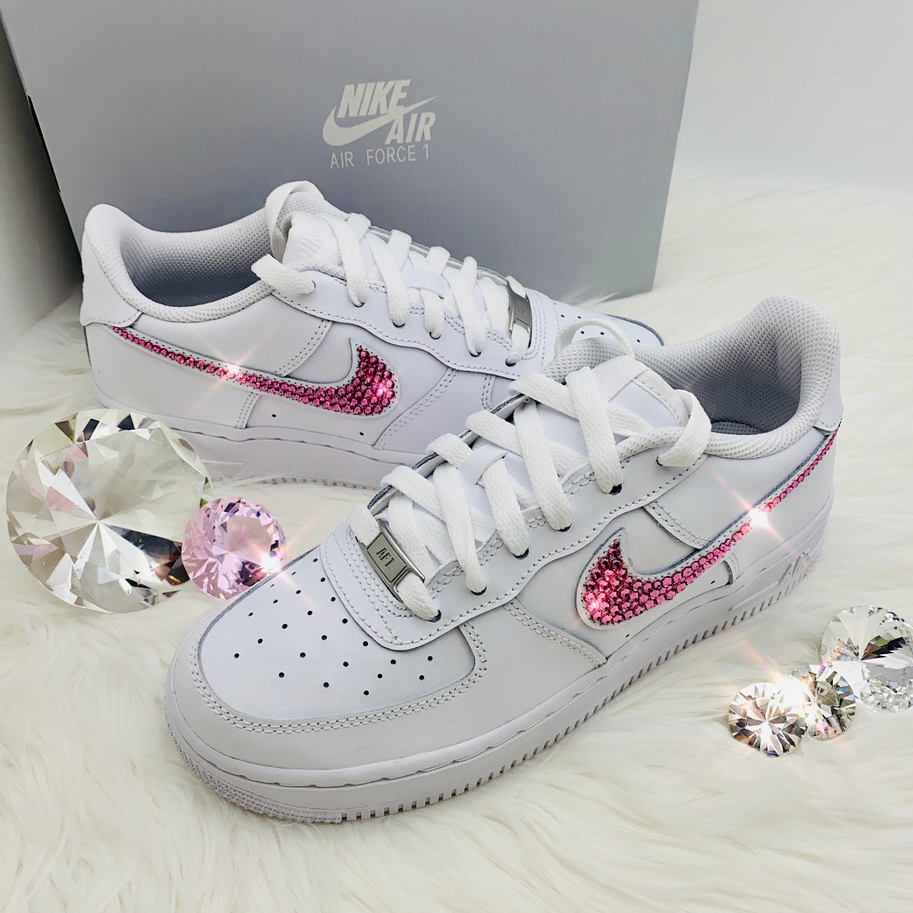 Bling Nike Air Force 1 '07 with Pink Swarovski Crystals | Etsy