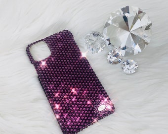 Deep Purple Amethyst Crystal Diamond Rhinestone BLING Back Case made w/ Swarovski Crystals iPhone 15 Pro Max Plus Mini 14 13 12 11 Xs Xr X
