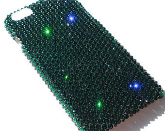 Emerald Deep Green Rhinestone BLING Bedazzled Back Case handmade w/ Swarovski Crystals for iPhone 15 Pro Max Plus Mini 14 13 12 11 Xs Xr X