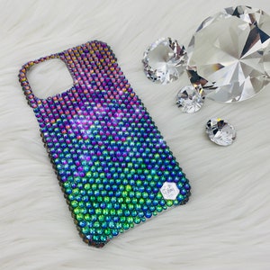 Green Color Shifting Premium Glass Crystal Diamond Rhinestone BLING Handmade Back Case for iPhone 15 Pro Max Plus Mini 14 13 12 11 Xs X 8 SE image 2