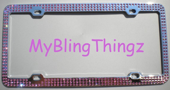 Inset PINK Crystal Rhinestone on Black License Plate Frame w// Swarovski Elements
