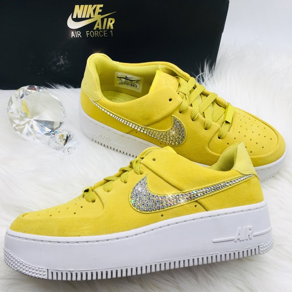 Swarovski Nike Af 1 Sage Xx Low Casual Shoes With Swarovski Crystal Detail Bright Yellow Celery White