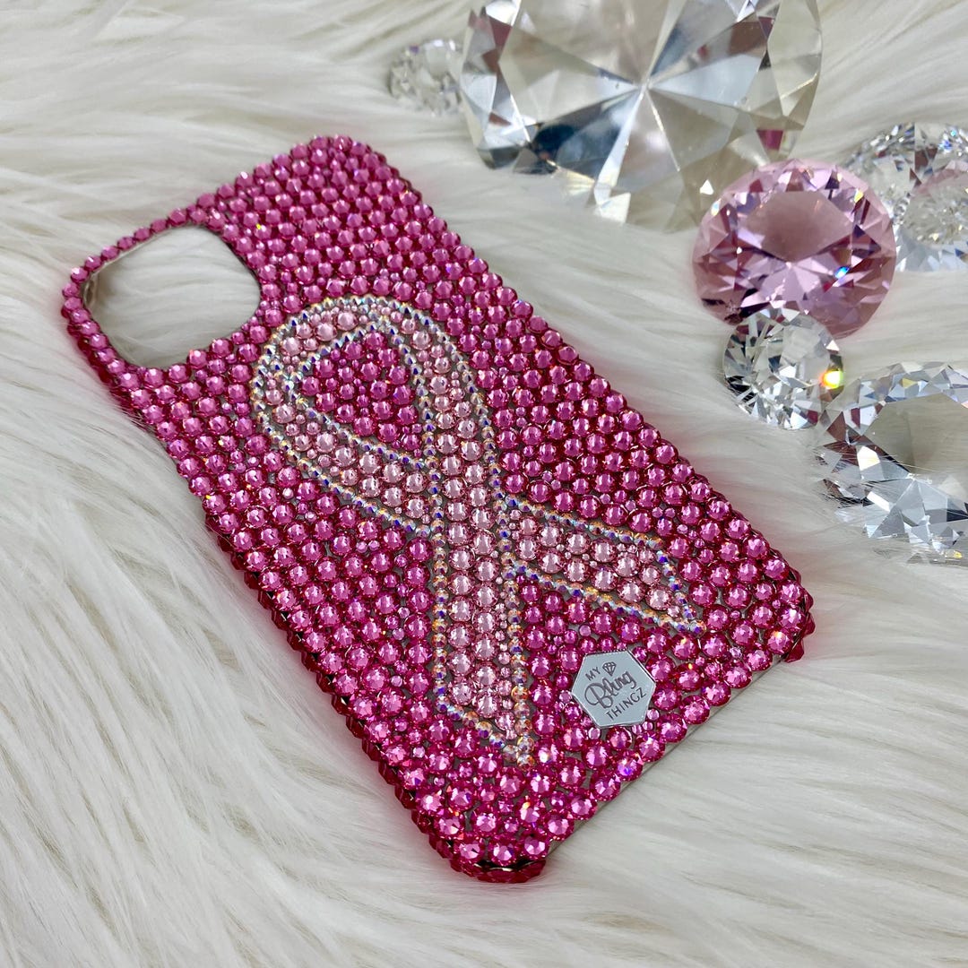Luxury Pink Cancer Ribbon Rhinestone BLING Back Case Cover Handmade ...