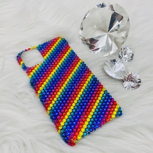 Equisite Rainbow Design Premium Glass Crystal Diamond Rhinestone BLING Handmade Back Case for iPhone 16 Pro Max Plus Mini 15 14 13