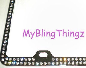 2 Rows Clear BLING Inset / Embedded Rhinestone Silver Chrome License Plate Frame made with Swarovski Crystals *
