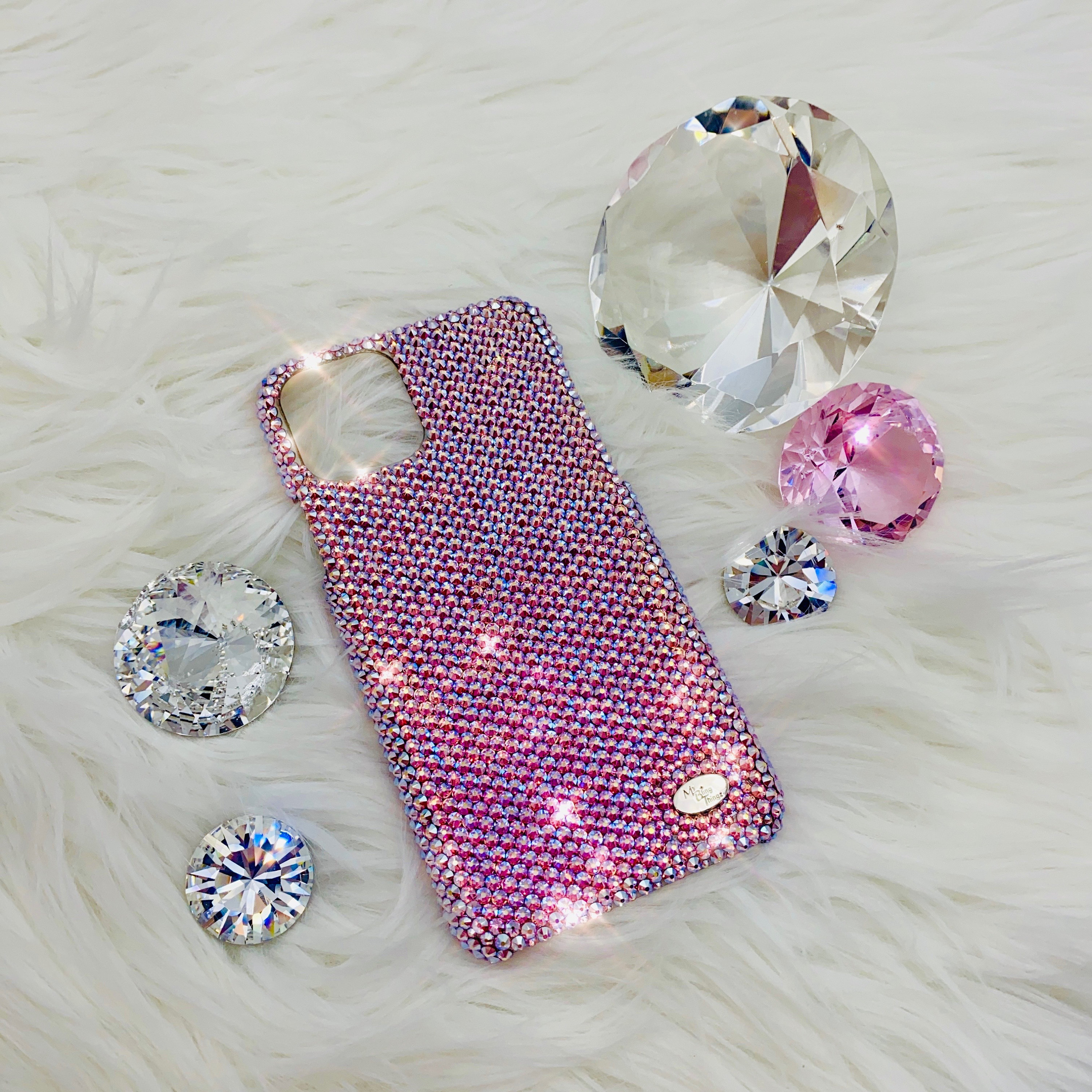 Small 12ss Iridescent Pink-light Rose AB BLING Back Case
