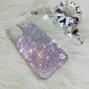 Small 12ss Iridescent Crystal AB Rhinestone BLING Back Case made w/ Preciosa Crystals iPhone 16 Pro Max Plus 15 14 13 12 11 Xs Xr X