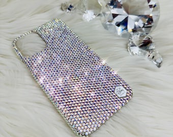 Small 12ss Iridescent Crystal AB Rhinestone BLING Back Case made w/ Preciosa Crystals iPhone 16 Pro Max Plus 15 14 13 12 11 Xs Xr X