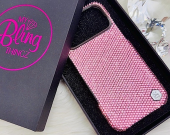 Luxury Light Rose Baby Pink Crystal BLING Phone Case Cover handmade w/ tiny 12ss Swarovski Crystals for iPhone 17 16 15 14 Pro Max Air Plus