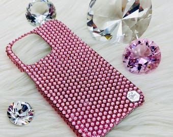 Baby Pink Light Rose SWAROVSKI Crystal Diamond Rhinestone BLING Handmade Back Case for iPhone 16 Pro Max Plus 15 14 13 12 11 Xs Xr X 8 7