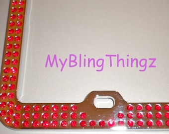 3 Rows Bright Red Light Siam Crystal BLING Inset / Embedded Rhinestone License Plate Frame handmade using 100% Swarovski Elements *