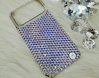 Luxury Crystal AB Iridescent BLING Back Case Cover for iPhone 17 16 15 14 13 12 Air Pro Max Plus made w/High Quality Luxe Glass Rhinestones
