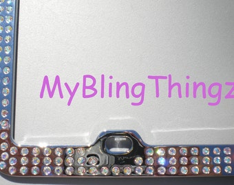 3 Rows Iridescent Crystal AB BLING Inset / Embedded Rhinestone License Plate Frame handmade using 100% Swarovski Elements *