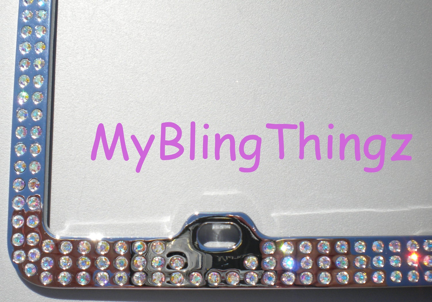 3 Rows Iridescent Crystal AB BLING Inset / Embedded Rhinestone License Plate Frame handmade using 100% Swarovski Elements *