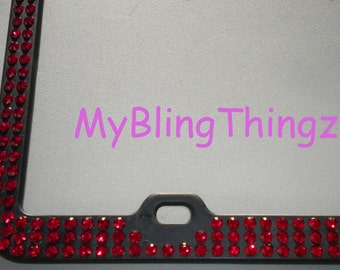 3 Rows Siam Dark Red Crystal BLING Inset / Embedded Rhinestone on Black License Plate Frame handmade using 100% Swarovski Elements *