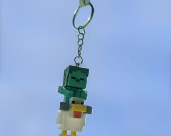 Sleutelhanger Chicken Jockey – 3D-geprinte Minecraft-geïnspireerde Chicken Jockey