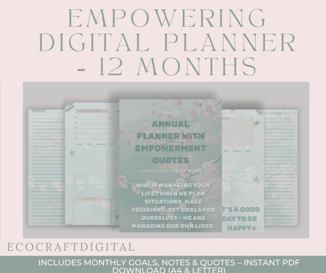 Annual Planner With Monthly Notes & Empowering Quotes – Printable PDF ...