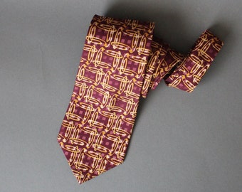 80s Does 40s Style Dress Tie. Red Rust Gold Modern Abstract Pattern Tie. Silk Tie. Vintage. Office. Gogovintage. Free Shipping