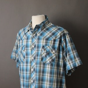 Wrangler Western Shirt. Blue Green Plaid Shirt. Vintage. Size 3XL