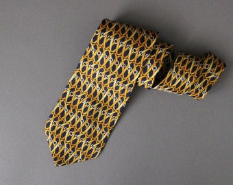 Paul Fredrick Dress Tie. Navy Blue Gold Abstract Pattern Tie. Silk Tie. Vintage. Office. Gogovintage. Free Shipping