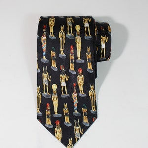 Egyptian Artifact Art Tie. Black Tie With Multi Color Pattern. Silk Tie. Vintage. Gogovintage. Free Shipping