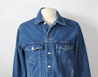 Vintage Wrangler Blue Denim Trucker Jacket. Rugged 4 Pocket. Mens Size Small