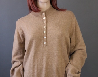 Vintage Women's Orvis Soft Wool Sweater. Pullover Button Up Chest Front. Caramel Brown Knit. Women's Size XL. Gogovintage. Free Shipping