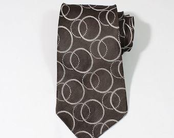 Vintage 1940s Style 1990s Swing Tie. Dark Brown With White Ovals Mid Century Modern Pattern. Gogovintage. Free Shipping