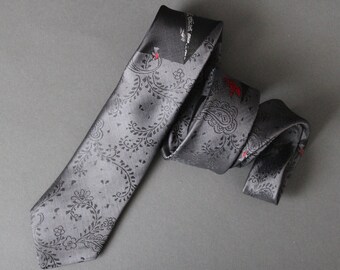 80s Skinny Tie. Rare Tie. Black Gray Shiny Tie. Vintage Tie. VLV. Dress Tie. Swing Tie. Gogovintage. Free Shipping