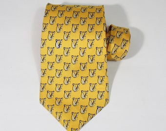 Versace GV Logo Dress Tie. 90s Vintage. Yellow Gold And White Pattern Tie. Silk Tie