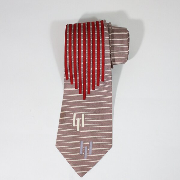 1930s 40s Etsy - Rare Art Deco Modern Design Tie. Gray Red White And Blue Pattern. Vintage. Gogovintage. Free Shipping