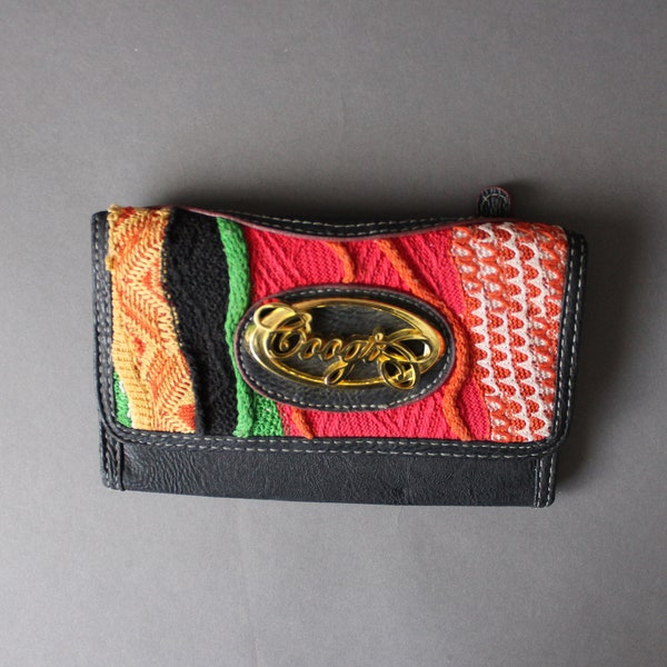 90s Rare Coogi Wallet. Sweater Knit Multi Color Design. Leather Wallet. Logo Wallet. His or Hers. Gogovintage. Free Shipping