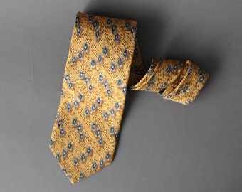 Mens Gold Dress Tie. Gold Blue. Silk Tie. Vintage. Office. Wedding. Gogovintage. Free Shipping