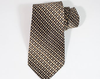 Lanvin Stripe Pattern Brown Yellow White Silk Dress Tie. Vintage. Gogovintage. Free Shipping