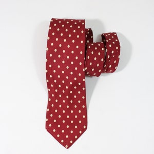 1950s 60s Polka Dots Dress Tie. Red Tie With White Dots Pattern. Silk Tie. Vintage. Gogovintage. Free Shipping