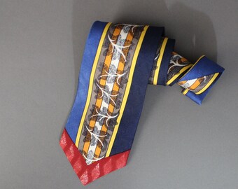 Mens 80s Swing Tie. Multi Color Floral Geo Print. Silk Tie. Vintage Tie. Office. Gogovintage. Free Shipping