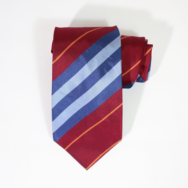 Burberry Stripe Pattern Silk Dress Tie. Red Blue Orange Design. Vintage. Gogovintage. Free Shipping